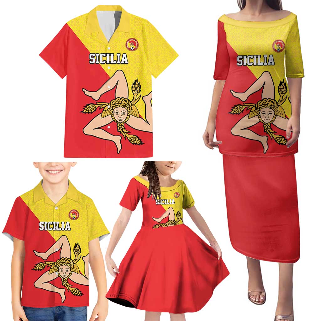Custom Sicilia Football Family Matching Puletasi and Hawaiian Shirt Naziunali Siciliana - Wonder Print Shop