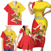 Custom Sicilia Football Family Matching Short Sleeve Bodycon Dress and Hawaiian Shirt Naziunali Siciliana - Wonder Print Shop