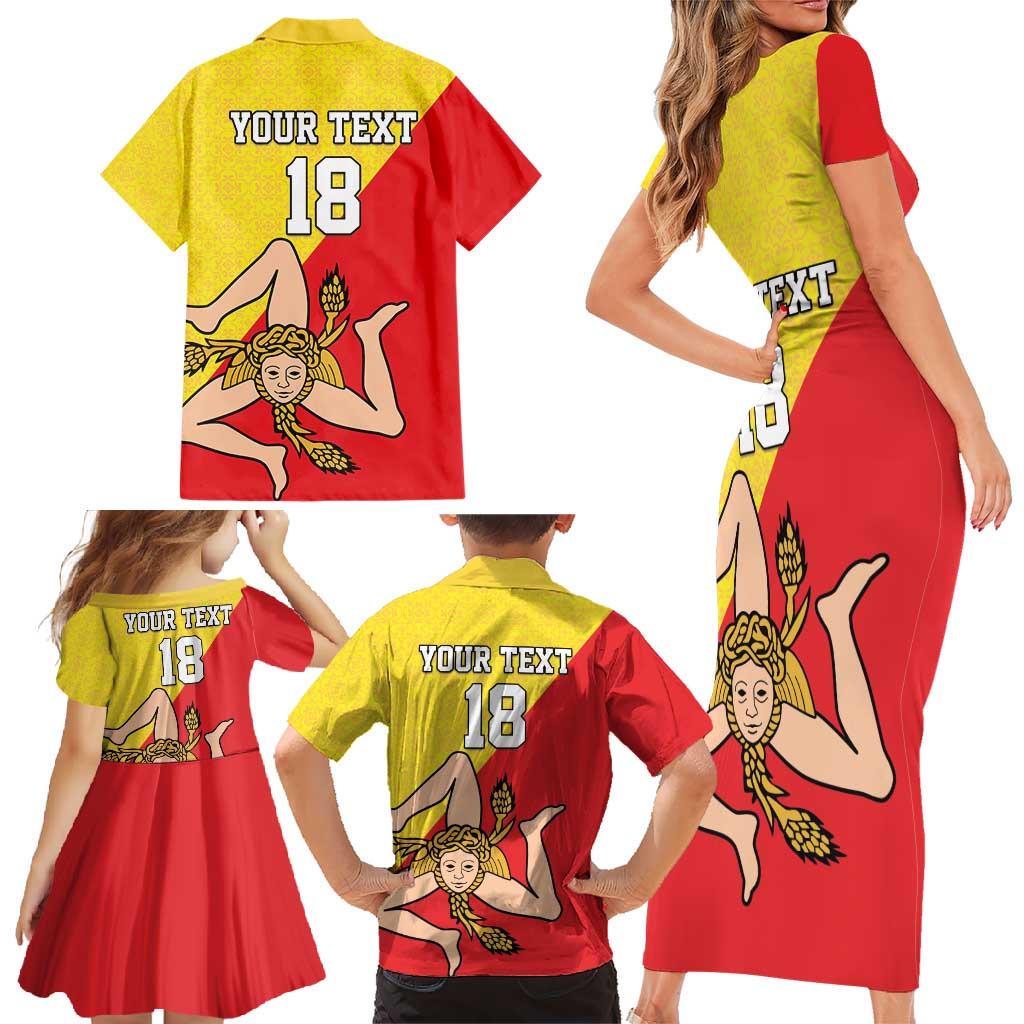 Custom Sicilia Football Family Matching Short Sleeve Bodycon Dress and Hawaiian Shirt Naziunali Siciliana - Wonder Print Shop