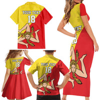 Custom Sicilia Football Family Matching Short Sleeve Bodycon Dress and Hawaiian Shirt Naziunali Siciliana - Wonder Print Shop