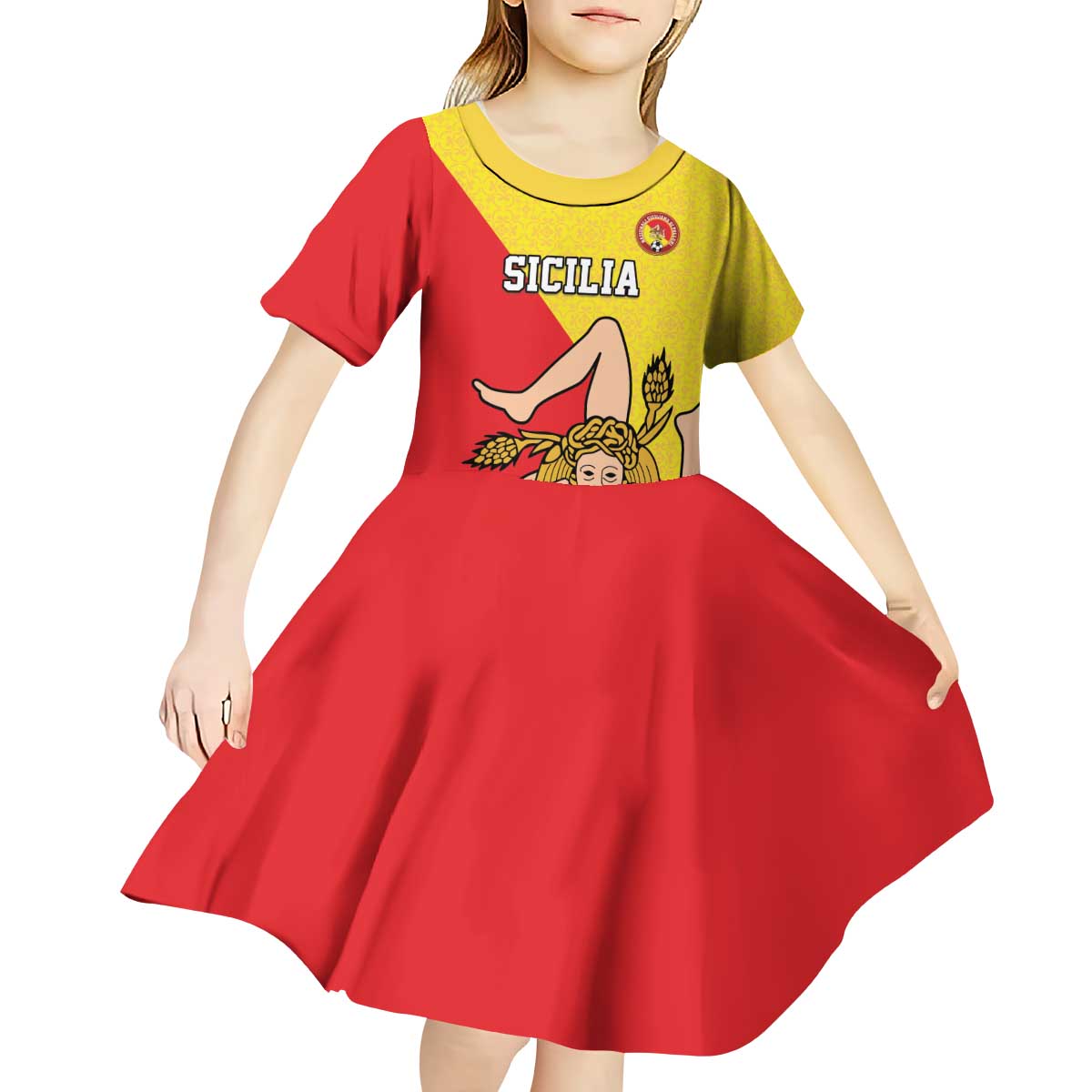 Custom Sicilia Football Kid Short Sleeve Dress Naziunali Siciliana - Wonder Print Shop