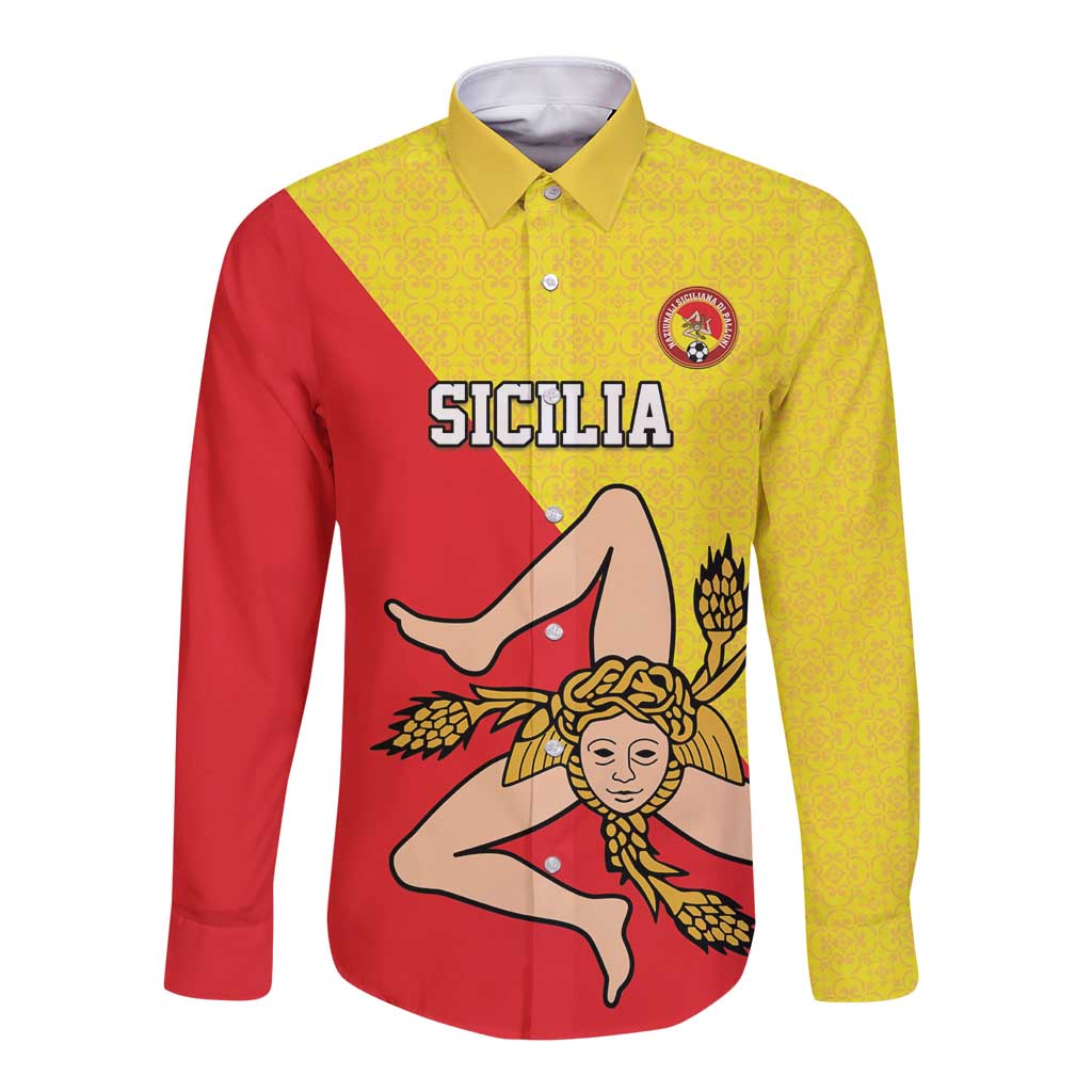 Custom Sicilia Football Long Sleeve Button Shirt Naziunali Siciliana - Wonder Print Shop