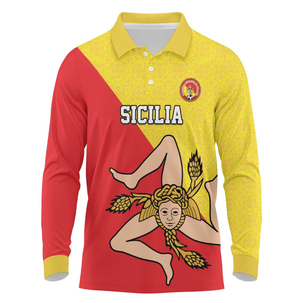 Custom Sicilia Football Long Sleeve Polo Shirt Naziunali Siciliana - Wonder Print Shop