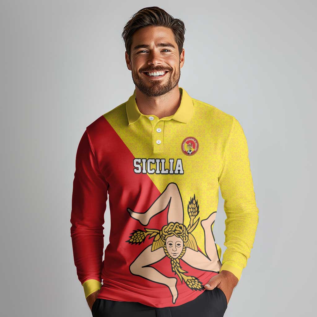 Custom Sicilia Football Long Sleeve Polo Shirt Naziunali Siciliana - Wonder Print Shop