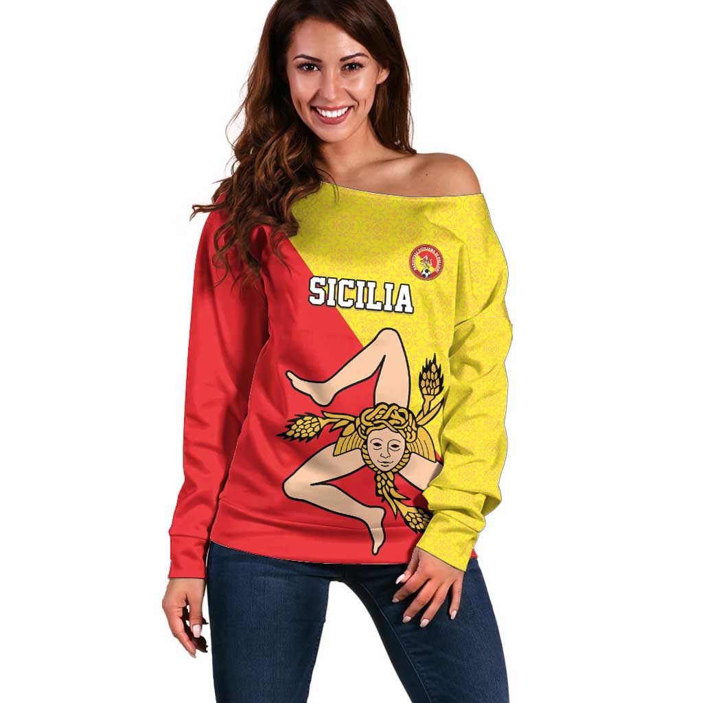 Custom Sicilia Football Off Shoulder Sweater Naziunali Siciliana - Wonder Print Shop