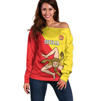Custom Sicilia Football Off Shoulder Sweater Naziunali Siciliana - Wonder Print Shop