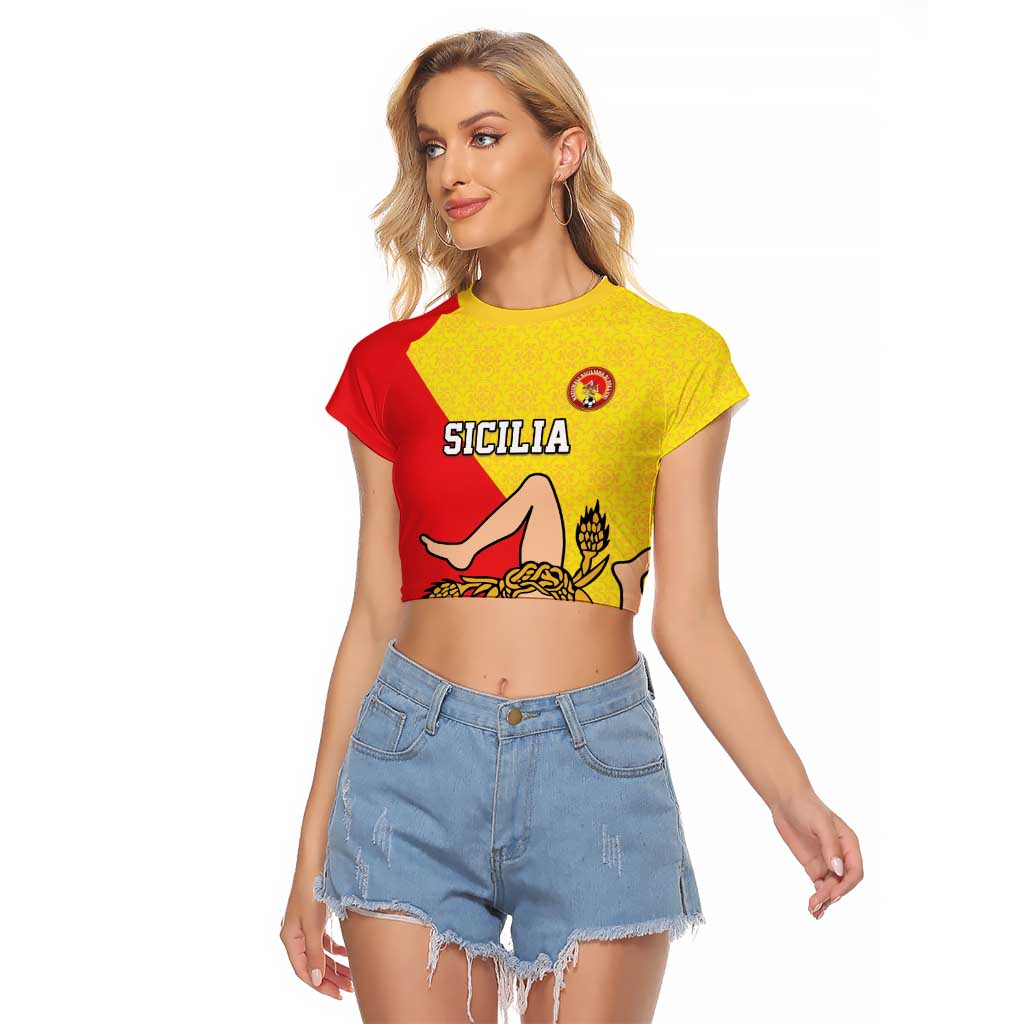 Custom Sicilia Football Raglan Cropped T Shirt Naziunali Siciliana - Wonder Print Shop