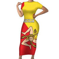 Custom Sicilia Football Short Sleeve Bodycon Dress Naziunali Siciliana - Wonder Print Shop