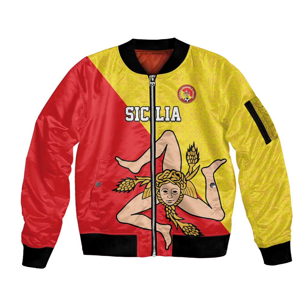 Custom Sicilia Football Sleeve Zip Bomber Jacket Naziunali Siciliana - Wonder Print Shop