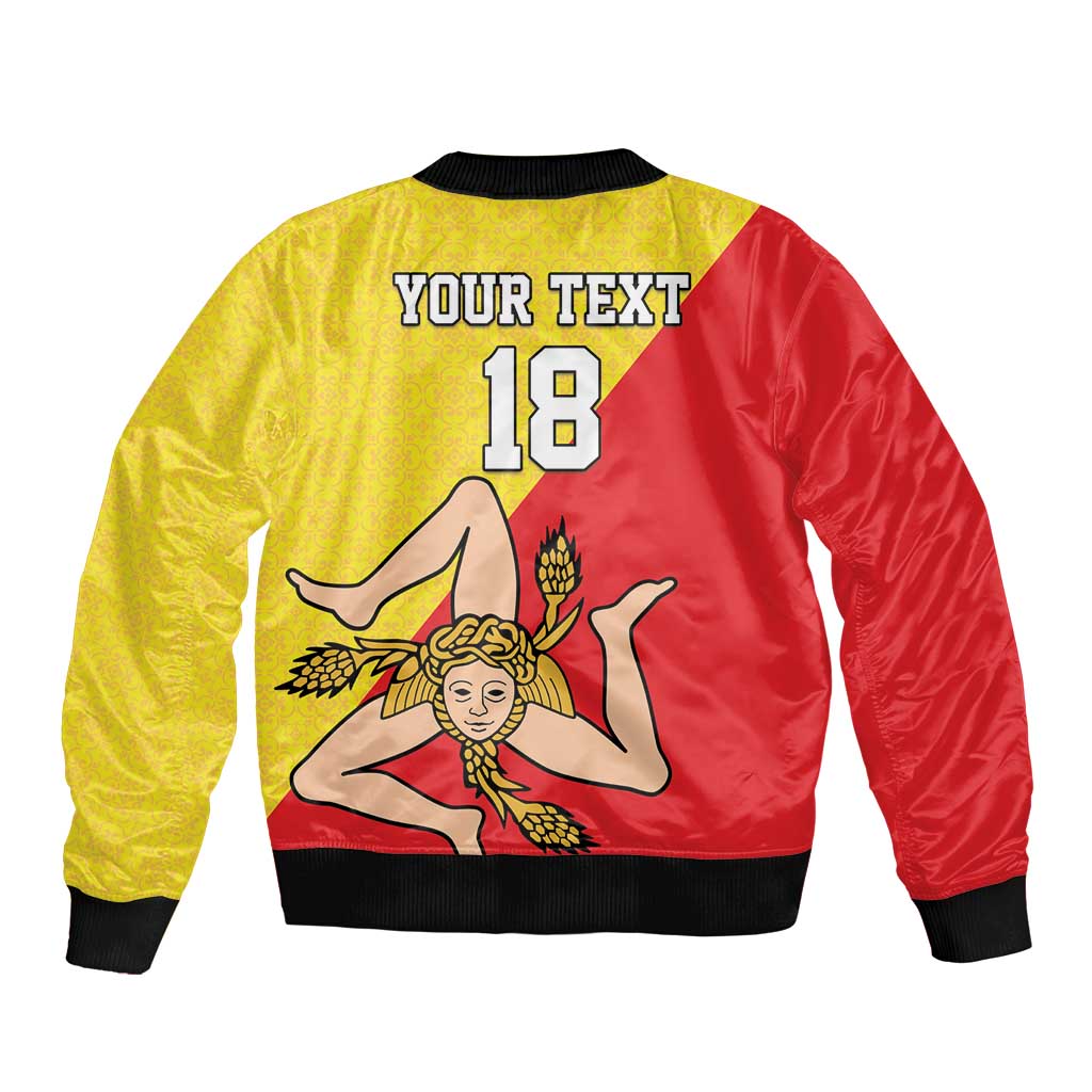 Custom Sicilia Football Sleeve Zip Bomber Jacket Naziunali Siciliana - Wonder Print Shop