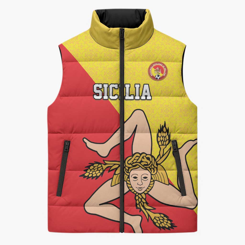 Custom Sicilia Football Sleeveless Puffer Jacket Naziunali Siciliana - Wonder Print Shop
