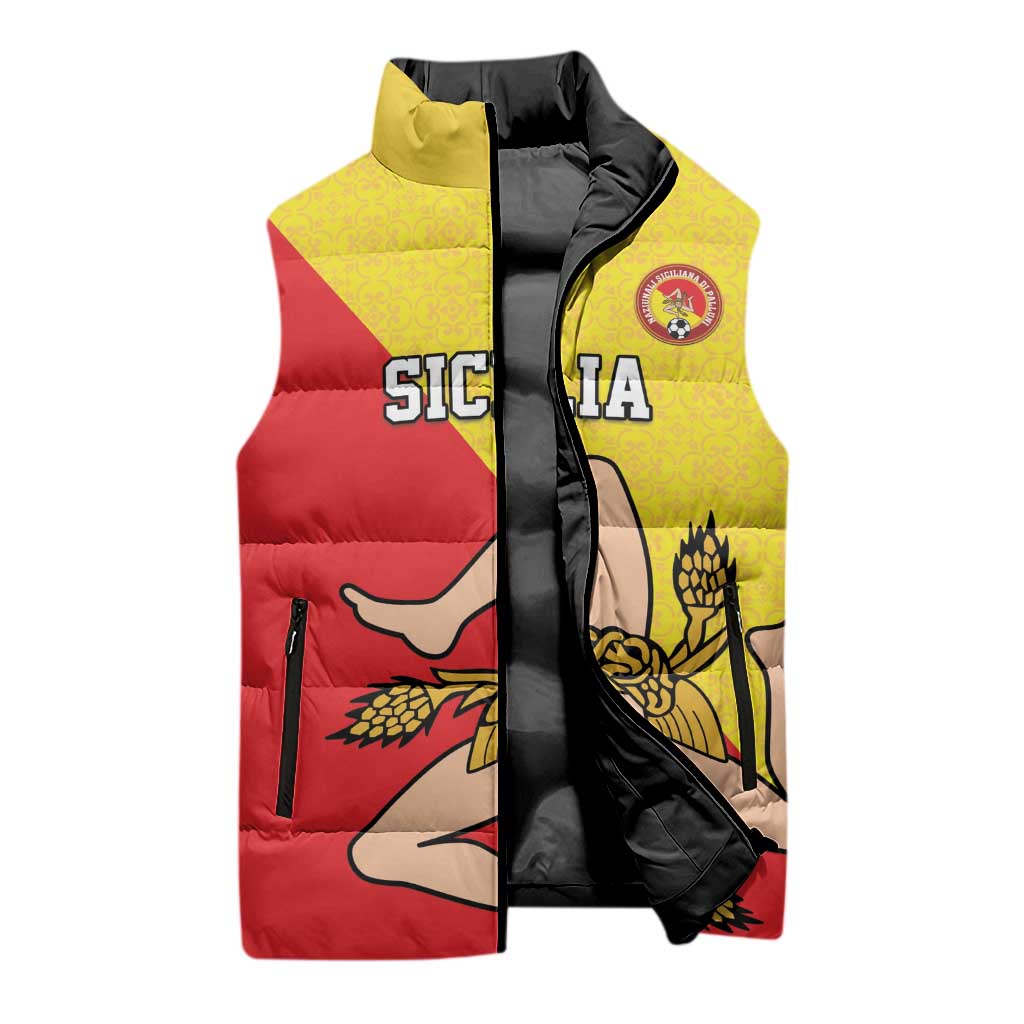 Custom Sicilia Football Sleeveless Puffer Jacket Naziunali Siciliana - Wonder Print Shop