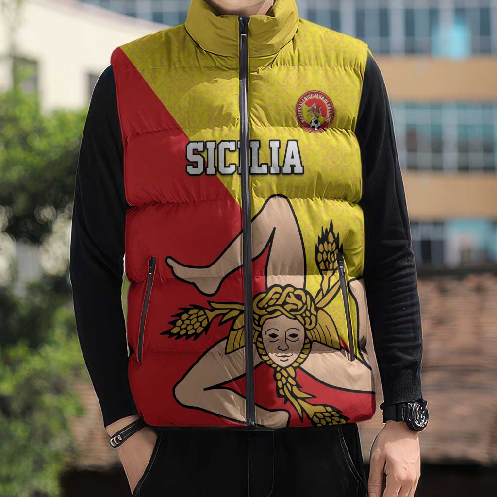 Custom Sicilia Football Sleeveless Puffer Jacket Naziunali Siciliana - Wonder Print Shop