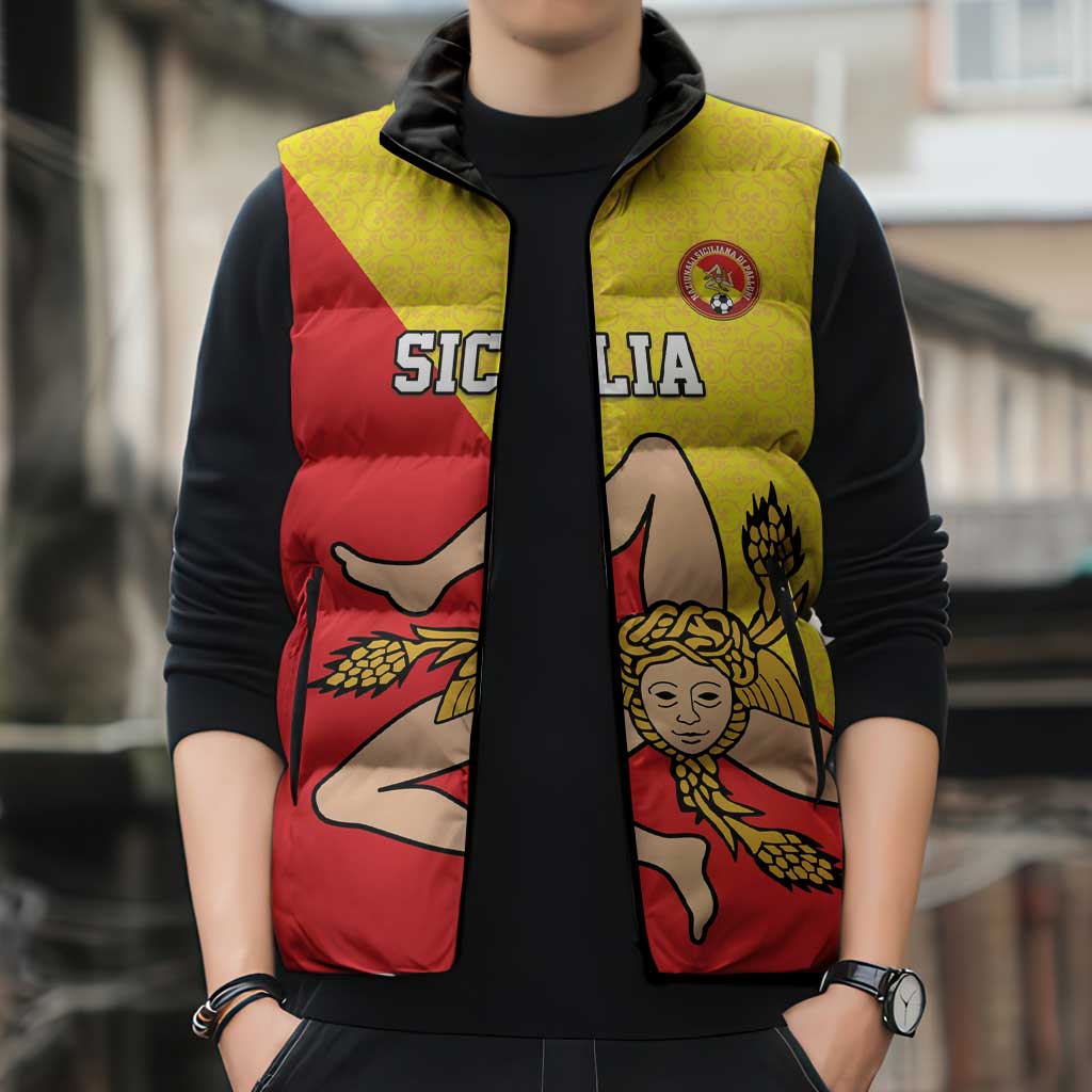 Custom Sicilia Football Sleeveless Puffer Jacket Naziunali Siciliana - Wonder Print Shop