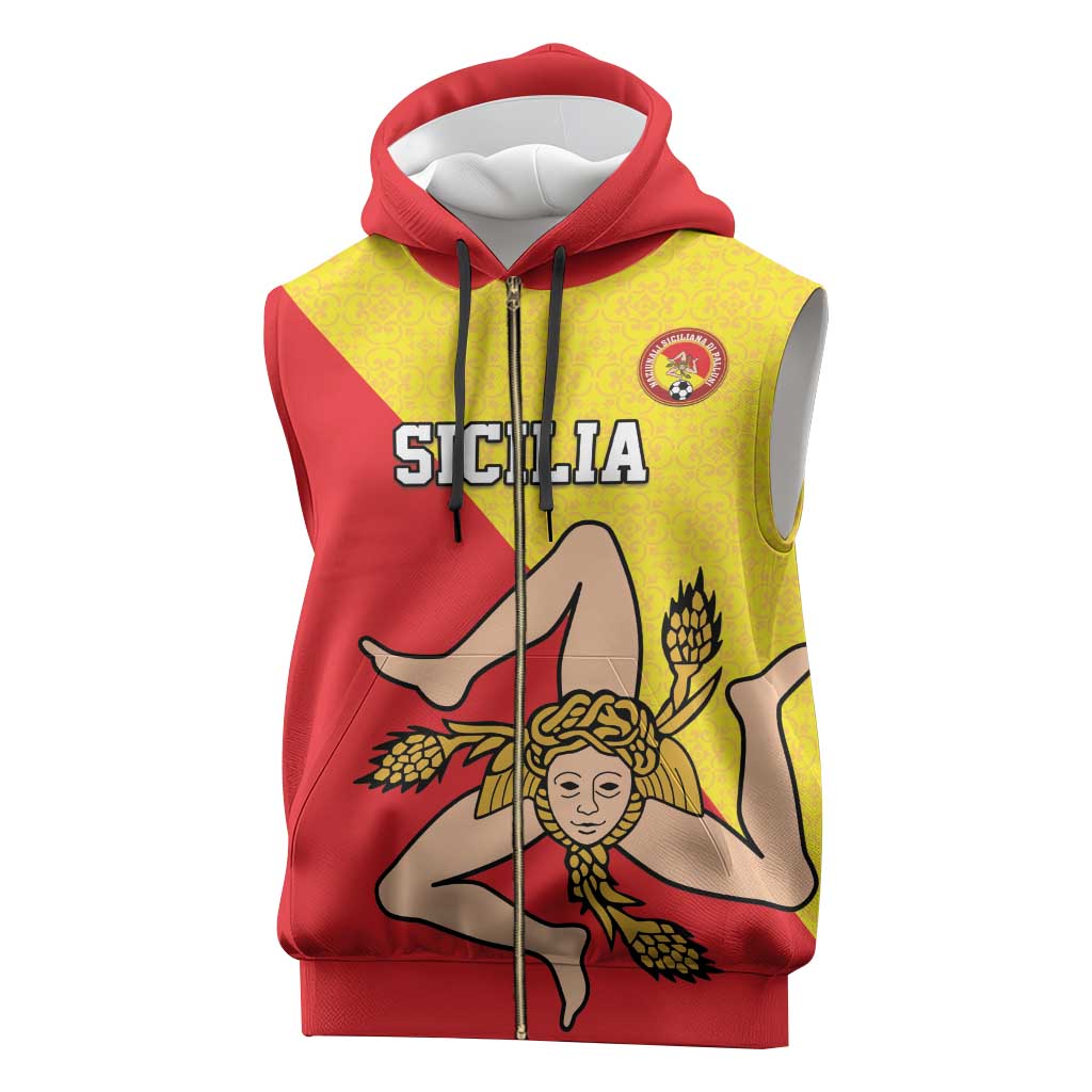 Custom Sicilia Football Sleeveless Zip Hoodie Naziunali Siciliana - Wonder Print Shop