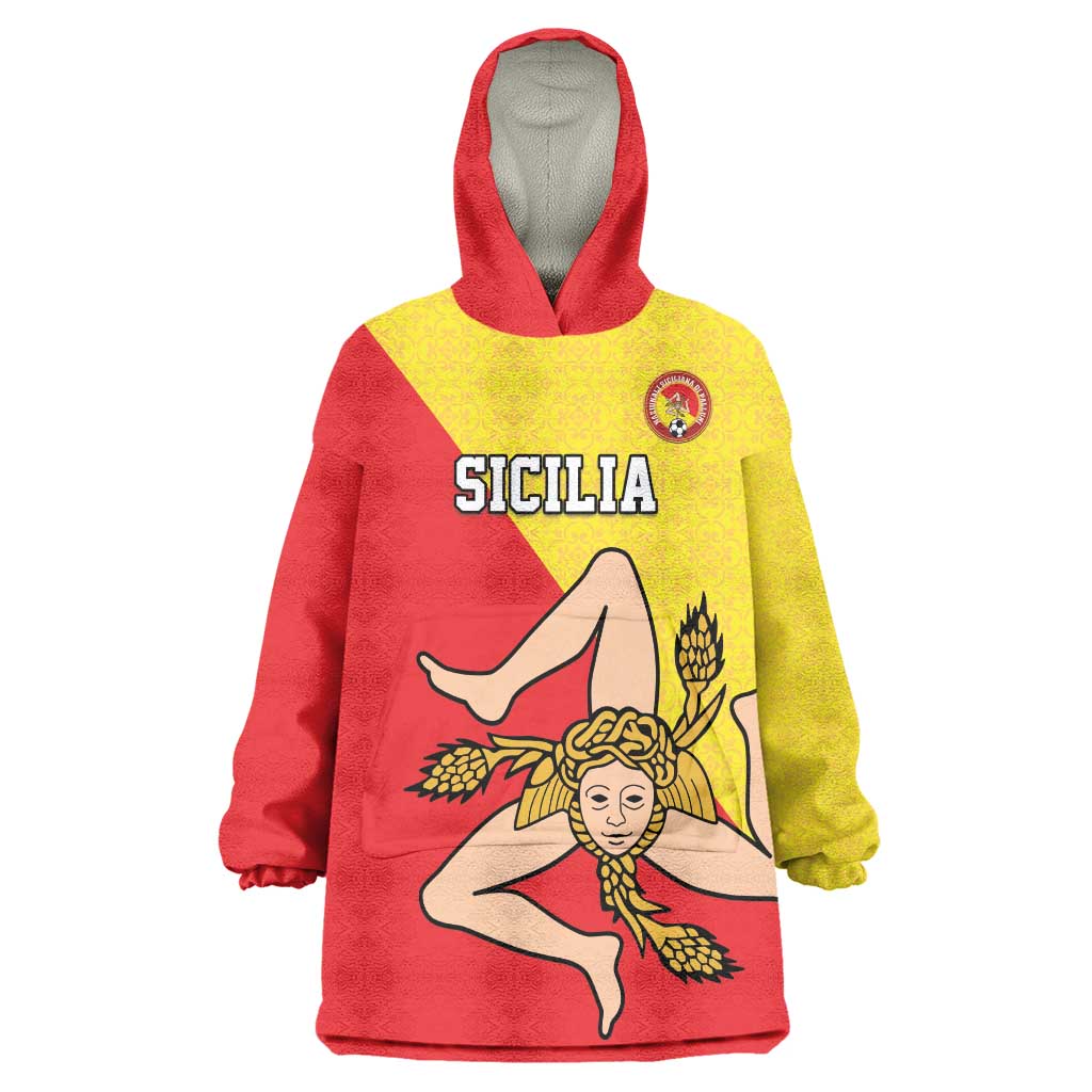 Custom Sicilia Football Wearable Blanket Hoodie Naziunali Siciliana - Wonder Print Shop