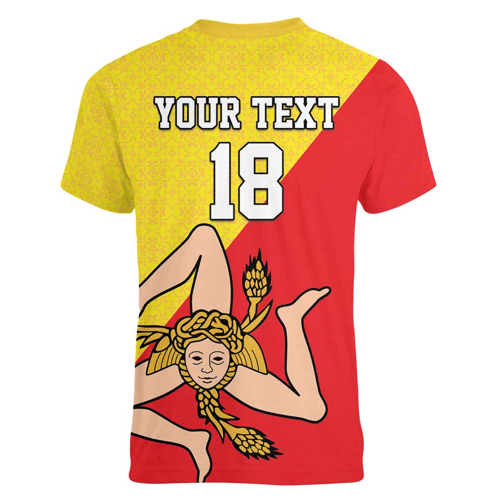 Custom Sicilia Football Women V-Neck T-Shirt Naziunali Siciliana - Wonder Print Shop