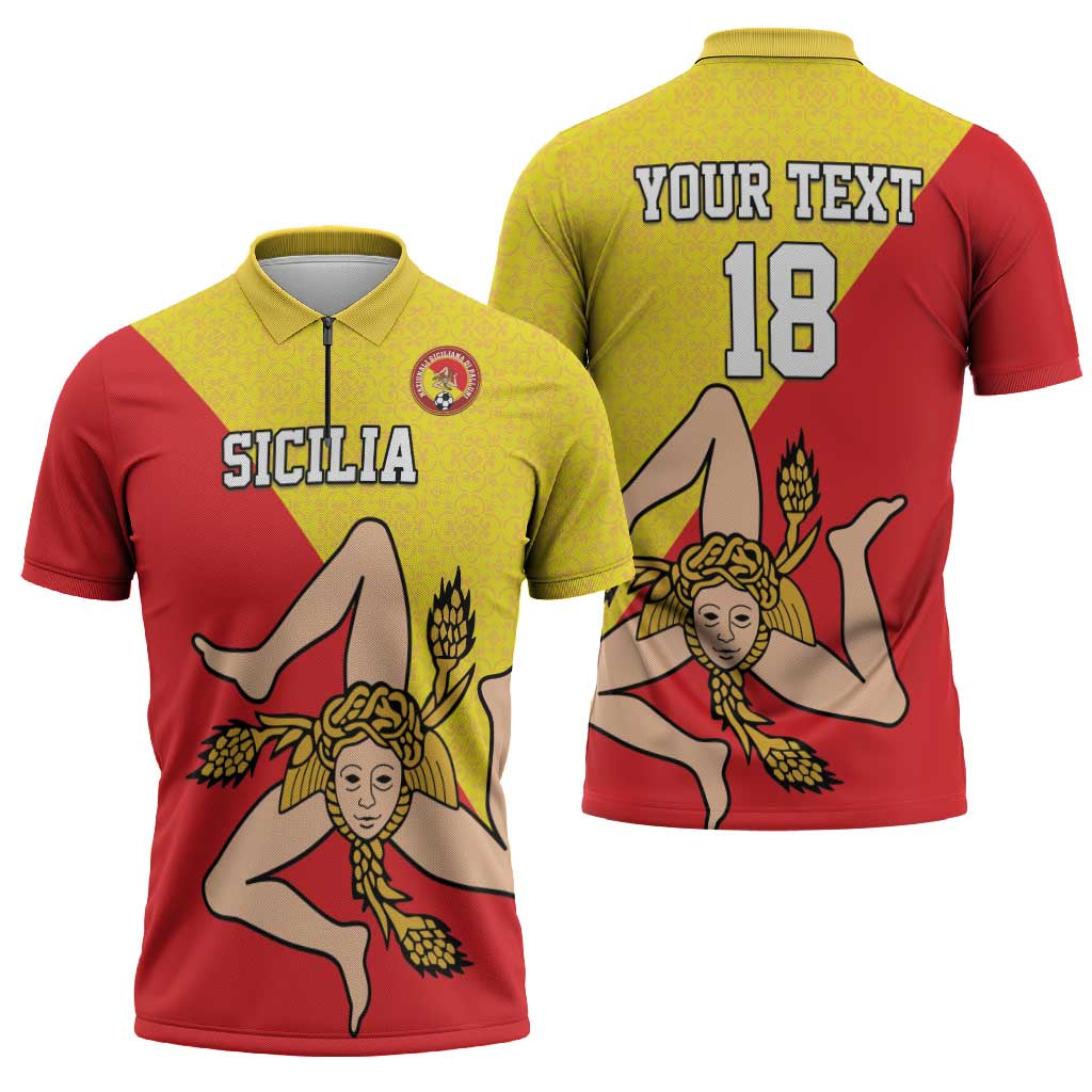 Custom Sicilia Football Zipper Polo Shirt Naziunali Siciliana - Wonder Print Shop
