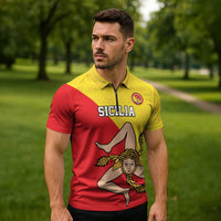 Custom Sicilia Football Zipper Polo Shirt Naziunali Siciliana - Wonder Print Shop