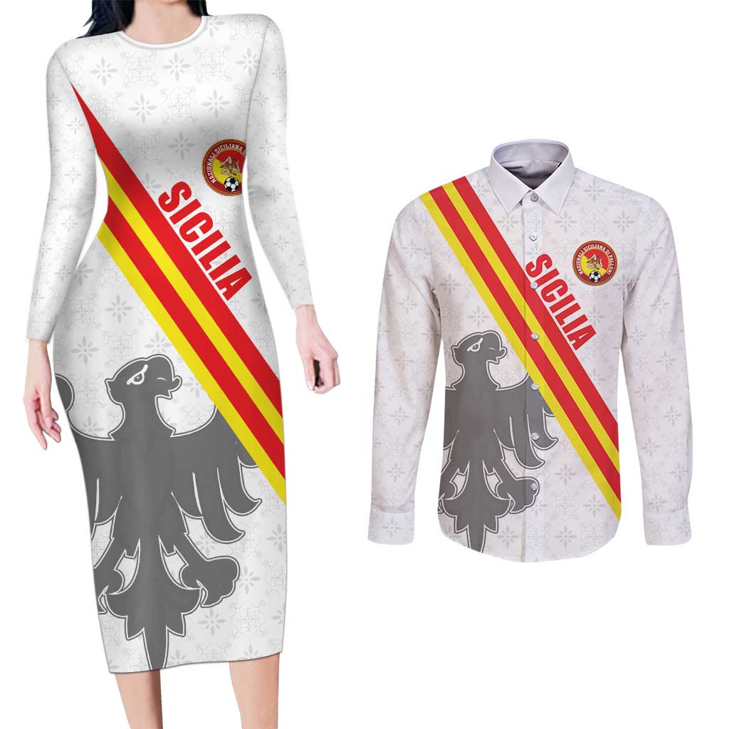 Custom Sicilia Football Couples Matching Long Sleeve Bodycon Dress and Long Sleeve Button Shirt Animus Tuus Dominus - Wonder Print Shop