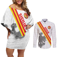 Custom Sicilia Football Couples Matching Off Shoulder Short Dress and Long Sleeve Button Shirt Animus Tuus Dominus - Wonder Print Shop