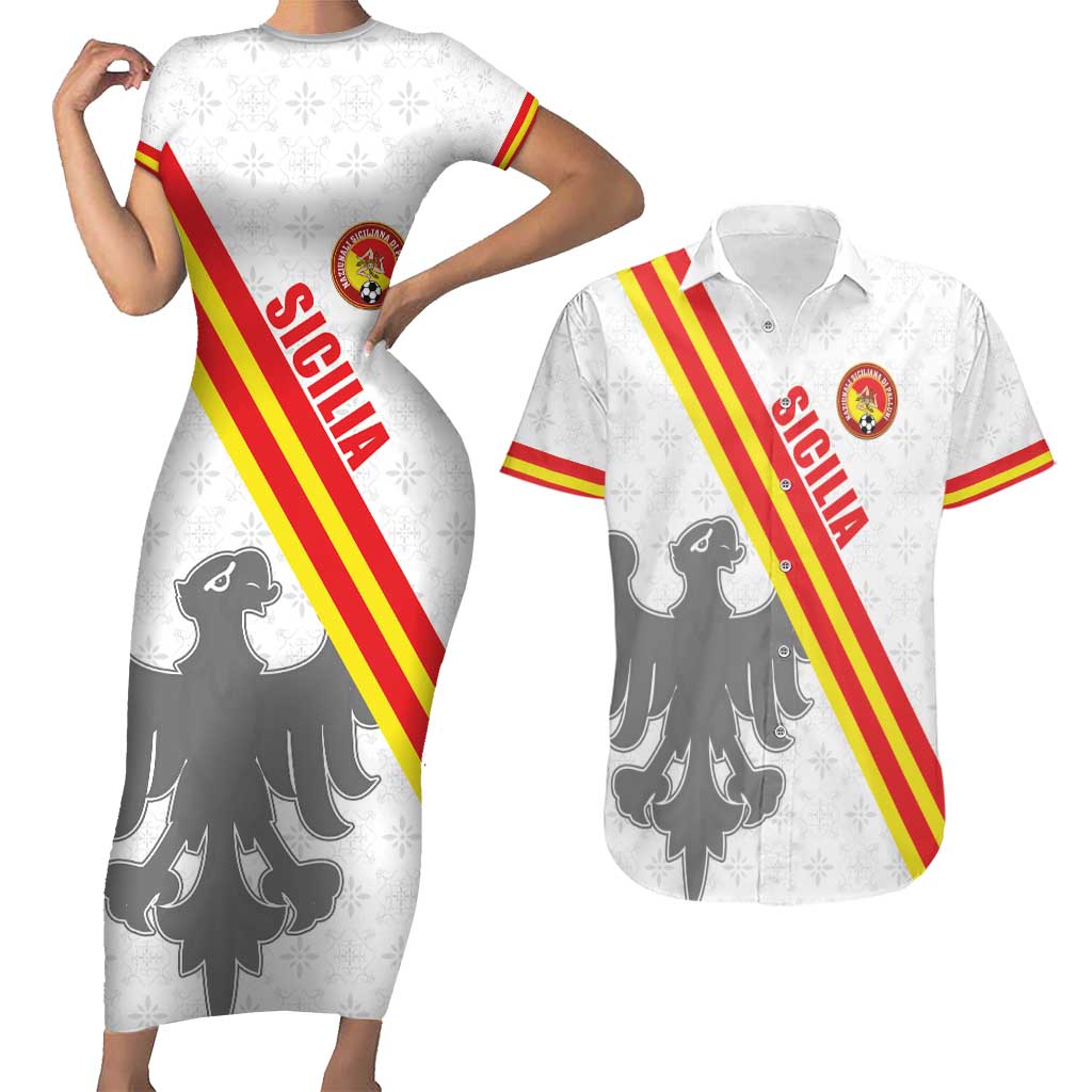 Custom Sicilia Football Couples Matching Short Sleeve Bodycon Dress and Hawaiian Shirt Animus Tuus Dominus - Wonder Print Shop