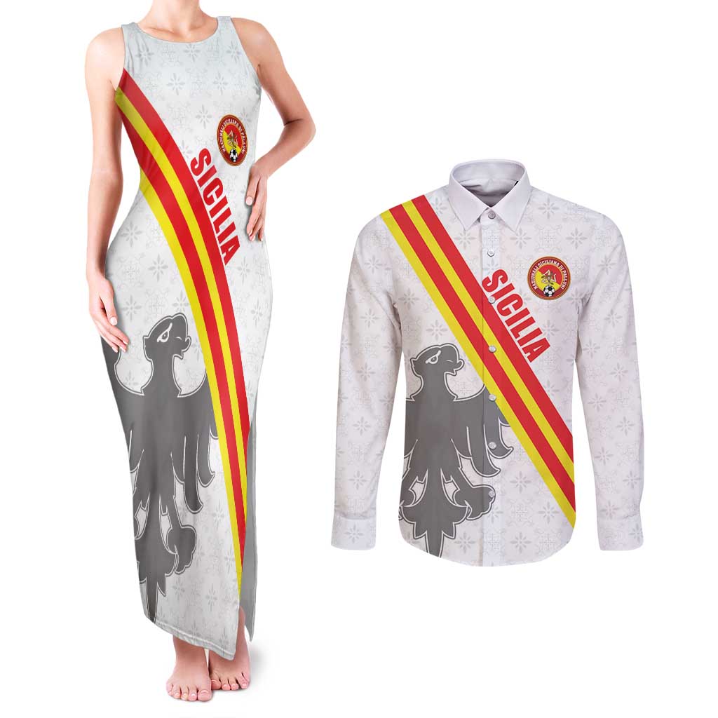 Custom Sicilia Football Couples Matching Tank Maxi Dress and Long Sleeve Button Shirt Animus Tuus Dominus - Wonder Print Shop