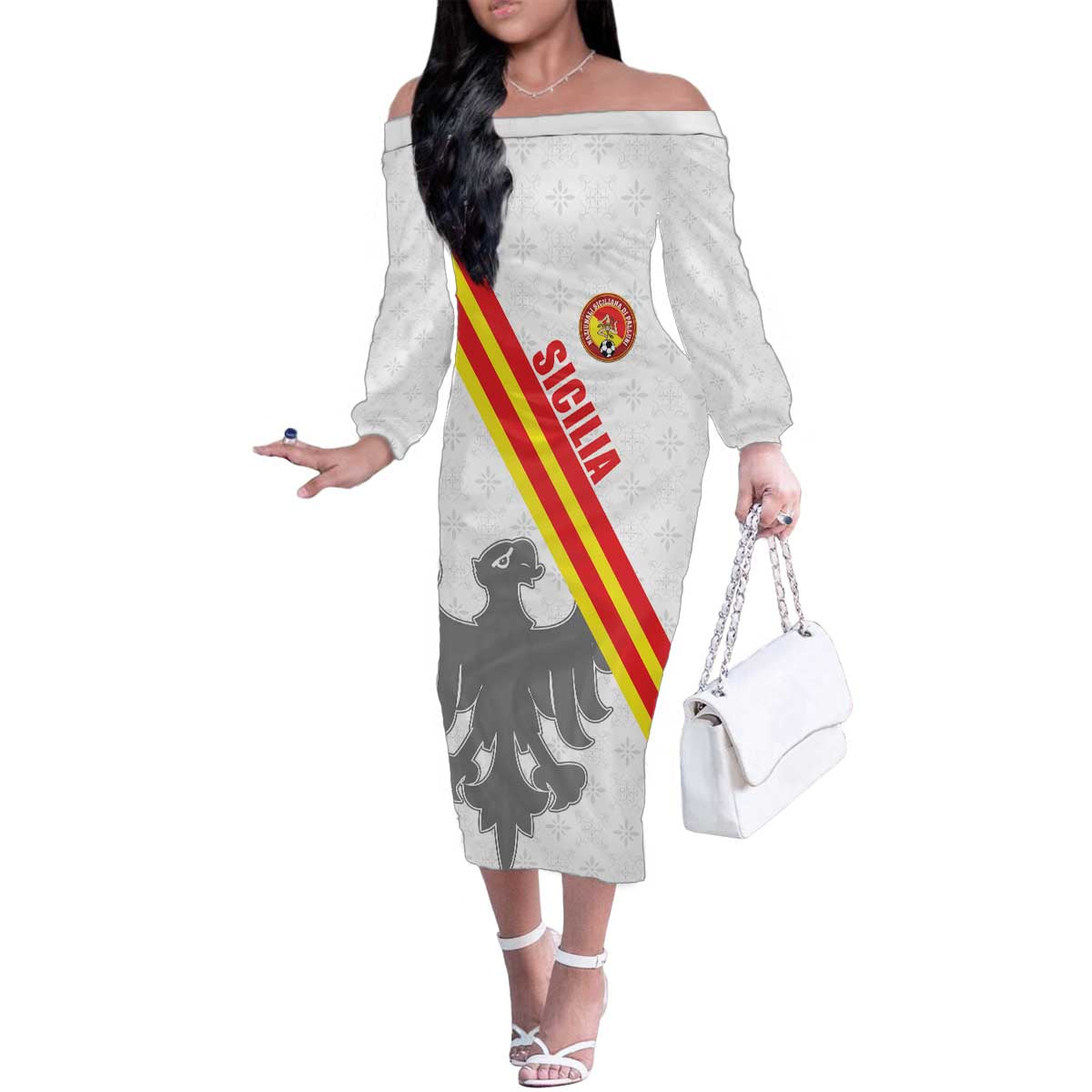 Custom Sicilia Football Family Matching Off The Shoulder Long Sleeve Dress and Hawaiian Shirt Animus Tuus Dominus - Wonder Print Shop