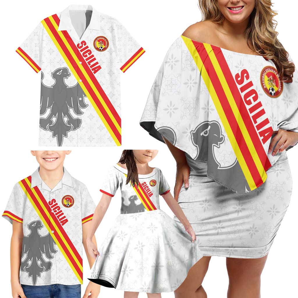 Custom Sicilia Football Family Matching Off Shoulder Short Dress and Hawaiian Shirt Animus Tuus Dominus - Wonder Print Shop