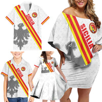 Custom Sicilia Football Family Matching Off Shoulder Short Dress and Hawaiian Shirt Animus Tuus Dominus - Wonder Print Shop
