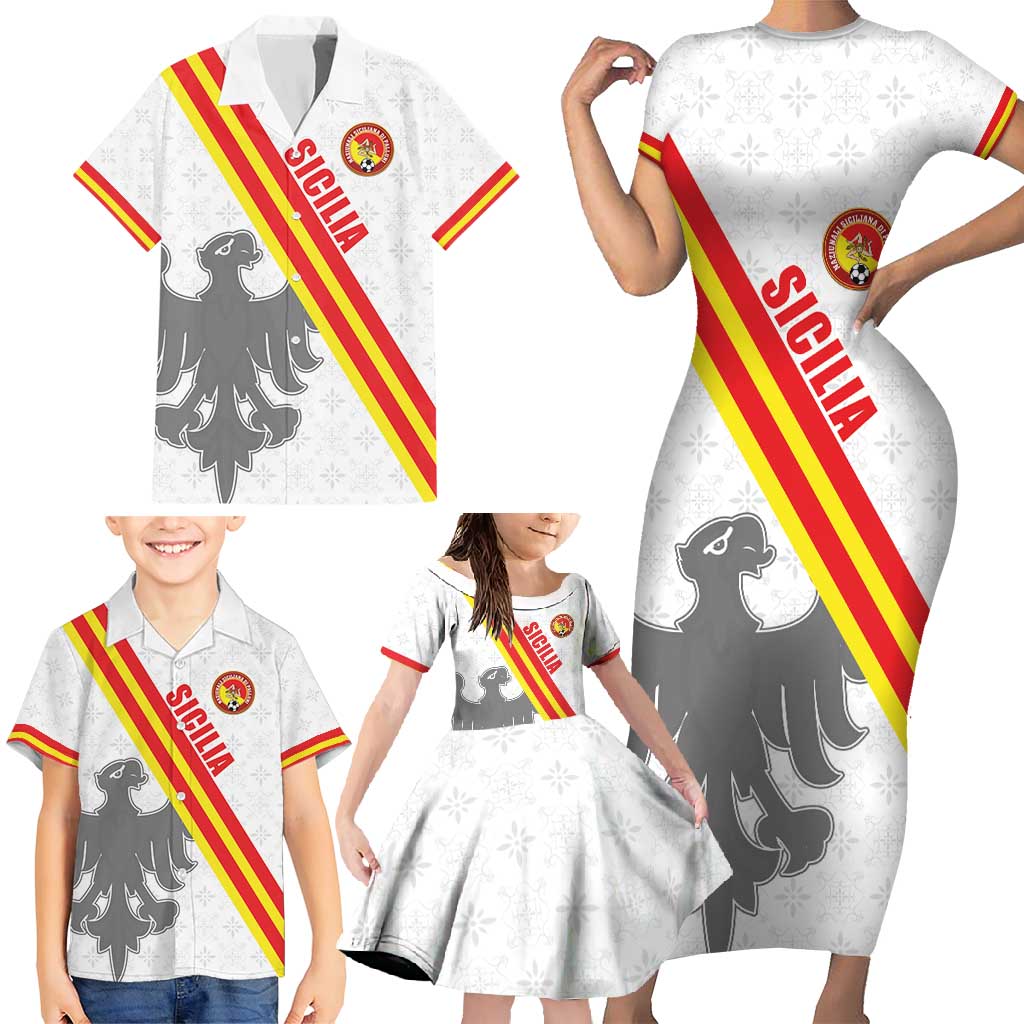 Custom Sicilia Football Family Matching Short Sleeve Bodycon Dress and Hawaiian Shirt Animus Tuus Dominus - Wonder Print Shop