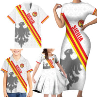 Custom Sicilia Football Family Matching Short Sleeve Bodycon Dress and Hawaiian Shirt Animus Tuus Dominus - Wonder Print Shop