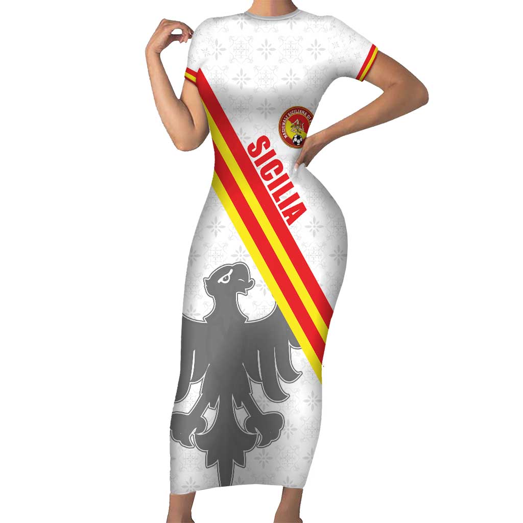 Custom Sicilia Football Short Sleeve Bodycon Dress Animus Tuus Dominus - Wonder Print Shop