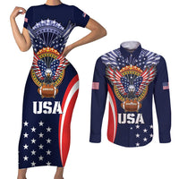 Custom USA Rugby Couples Matching Short Sleeve Bodycon Dress and Long Sleeve Button Shirt American Eagle With USA Flags - Wonder Print Shop