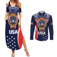 Custom USA Rugby Couples Matching Summer Maxi Dress and Long Sleeve Button Shirt American Eagle With USA Flags - Wonder Print Shop