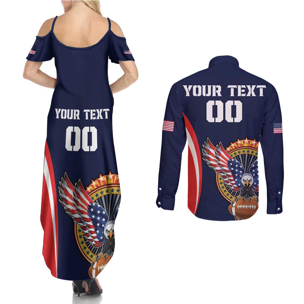Custom USA Rugby Couples Matching Summer Maxi Dress and Long Sleeve Button Shirt American Eagle With USA Flags - Wonder Print Shop
