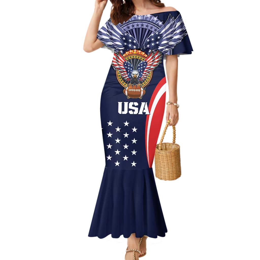 Custom USA Rugby Family Matching Mermaid Dress and Hawaiian Shirt American Eagle With USA Flags - Wonder Print Shop