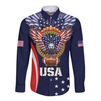 Custom USA Rugby Long Sleeve Button Shirt American Eagle With USA Flags - Wonder Print Shop