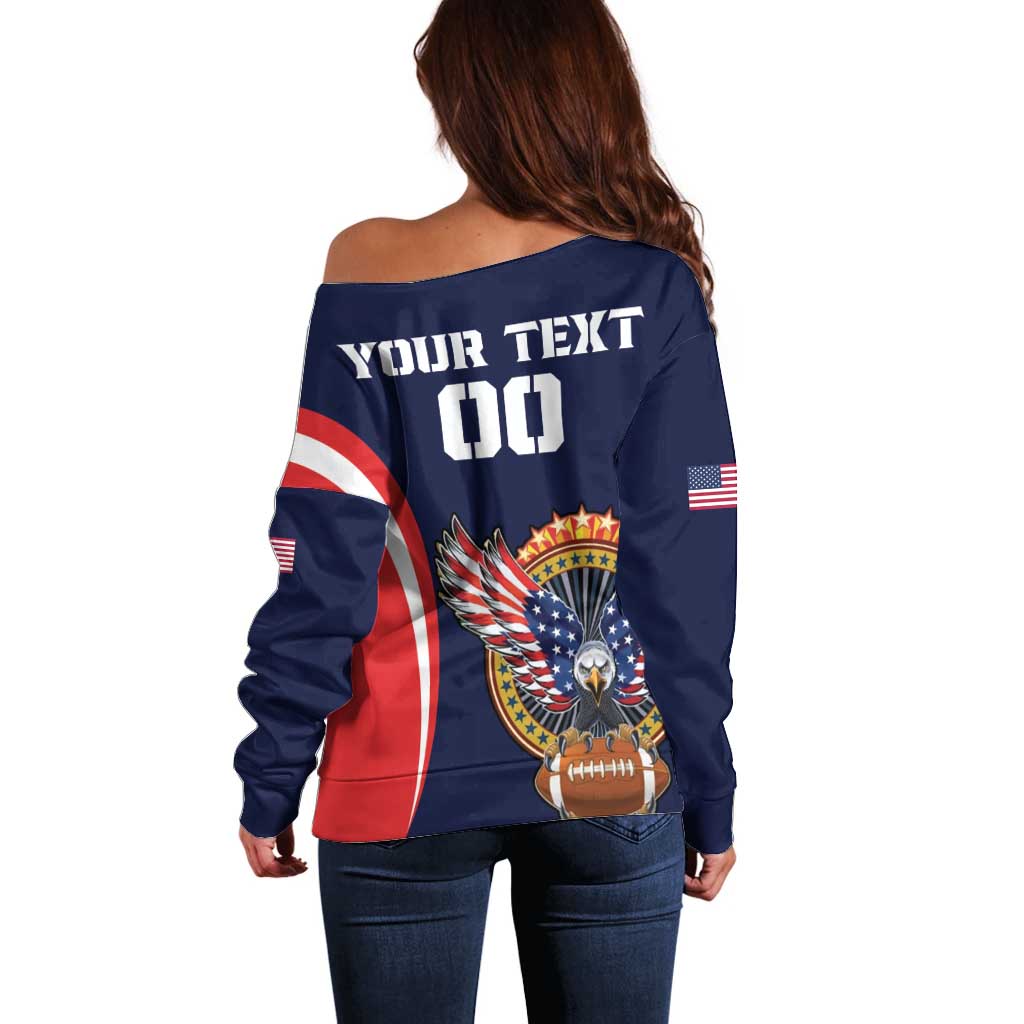 Custom USA Rugby Off Shoulder Sweater American Eagle With USA Flags - Wonder Print Shop