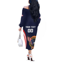 Custom USA Rugby Off The Shoulder Long Sleeve Dress American Eagle With USA Flags - Wonder Print Shop