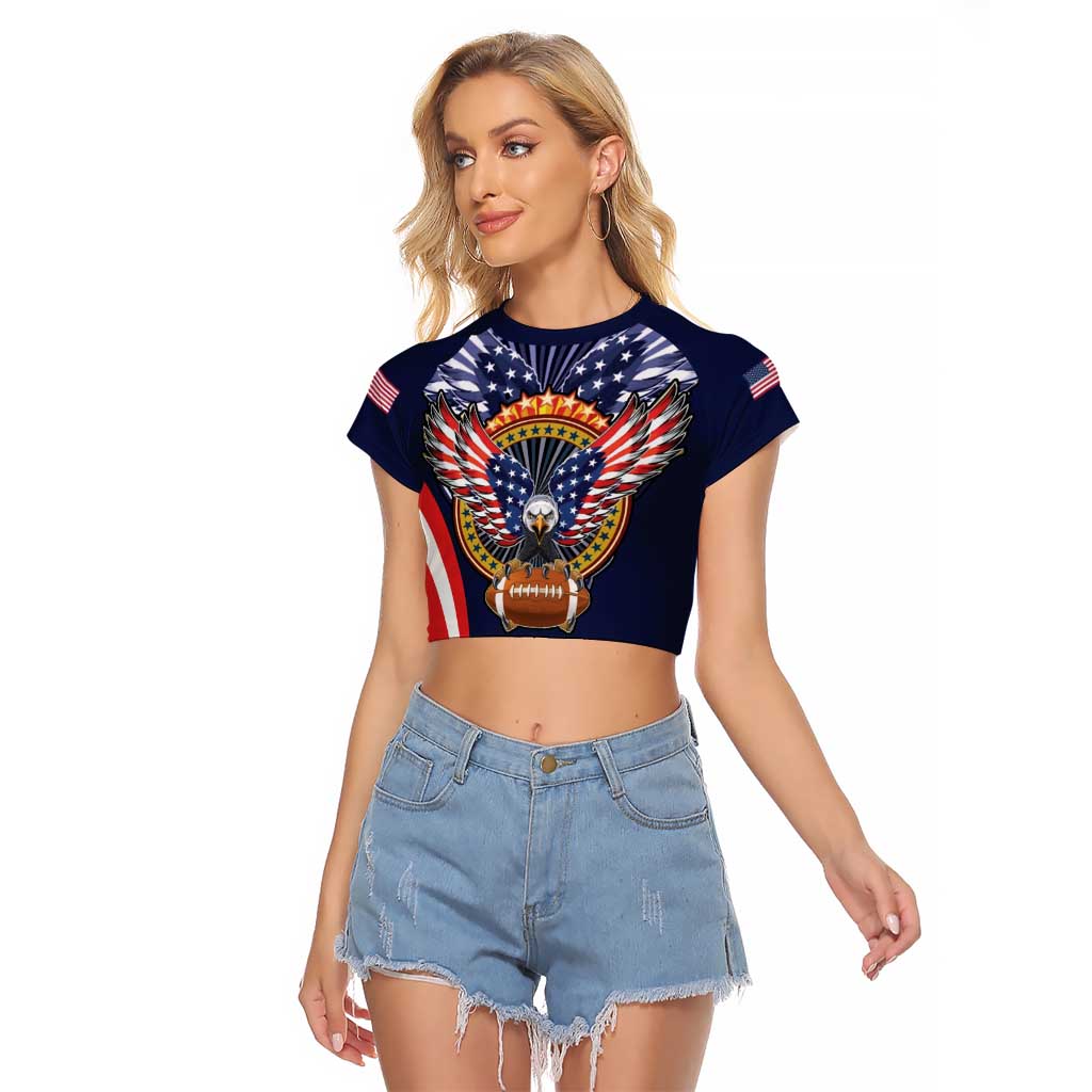 Custom USA Rugby Raglan Cropped T Shirt American Eagle With USA Flags - Wonder Print Shop