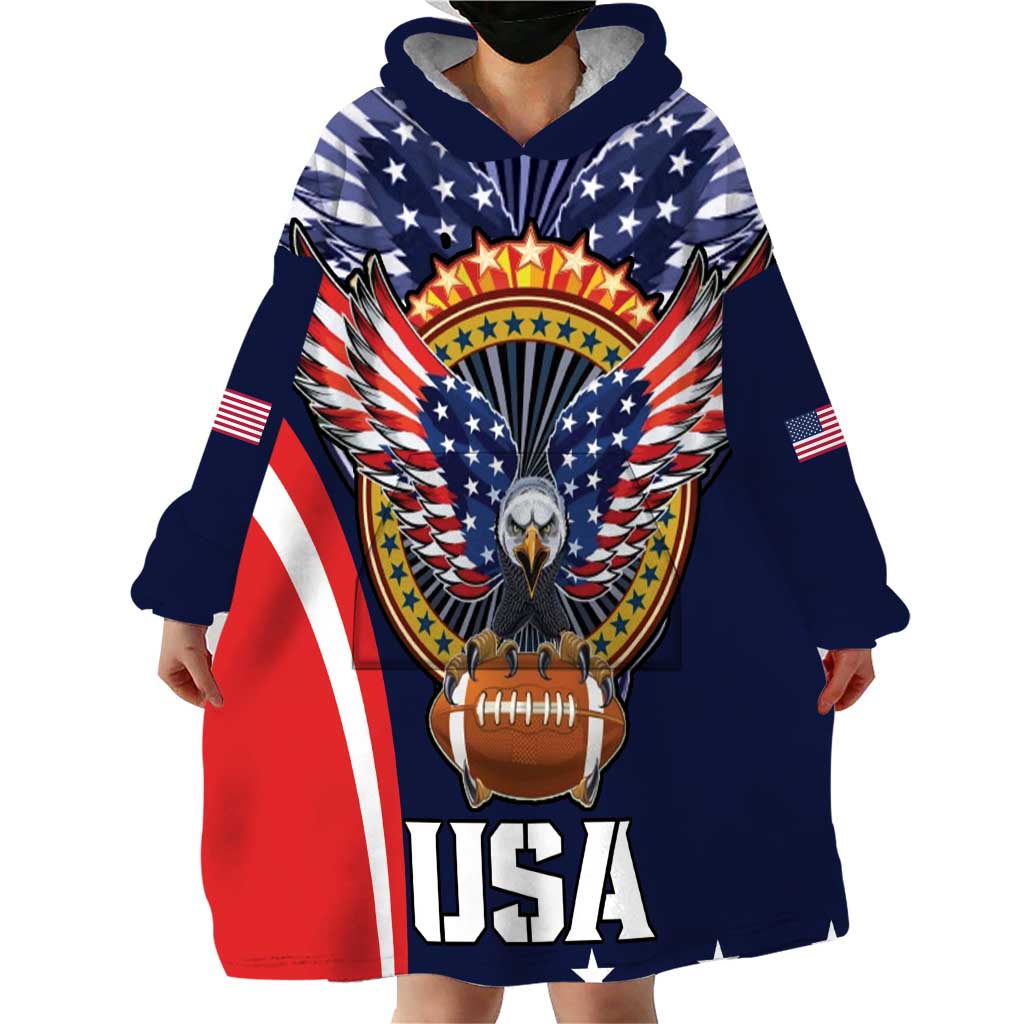 Custom USA Rugby Wearable Blanket Hoodie American Eagle With USA Flags - Wonder Print Shop