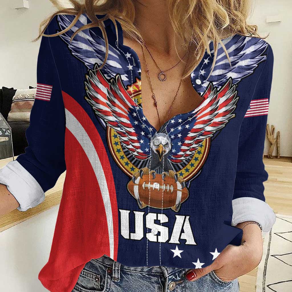Custom USA Rugby Women Casual Shirt American Eagle With USA Flags - Wonder Print Shop