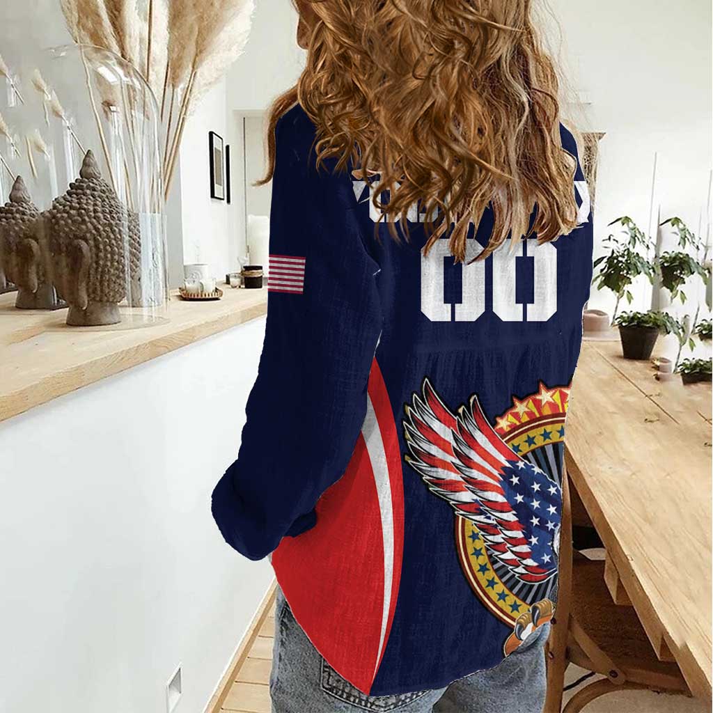 Custom USA Rugby Women Casual Shirt American Eagle With USA Flags - Wonder Print Shop
