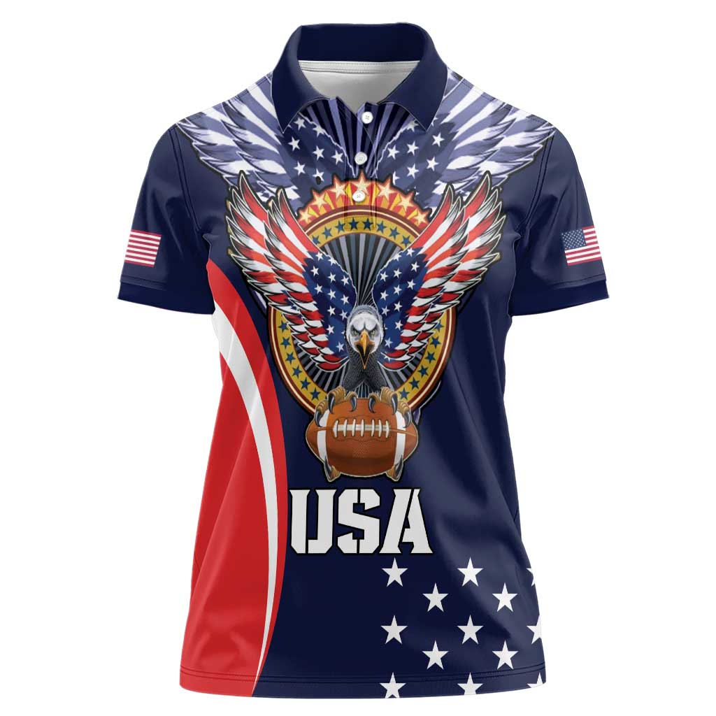 Custom USA Rugby Women Polo Shirt American Eagle With USA Flags - Wonder Print Shop