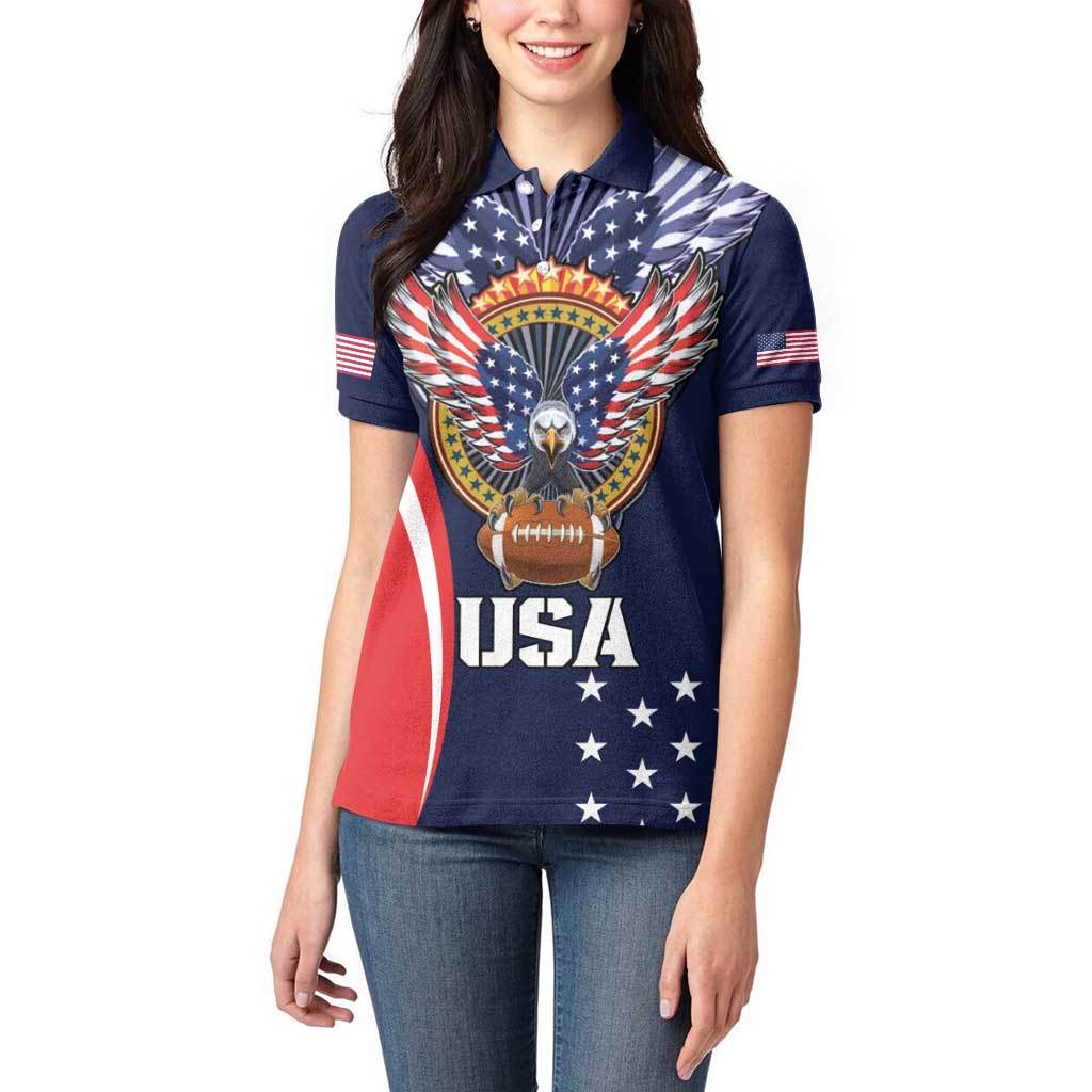 Custom USA Rugby Women Polo Shirt American Eagle With USA Flags - Wonder Print Shop