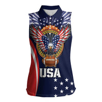 Custom USA Rugby Women Sleeveless Polo Shirt American Eagle With USA Flags - Wonder Print Shop