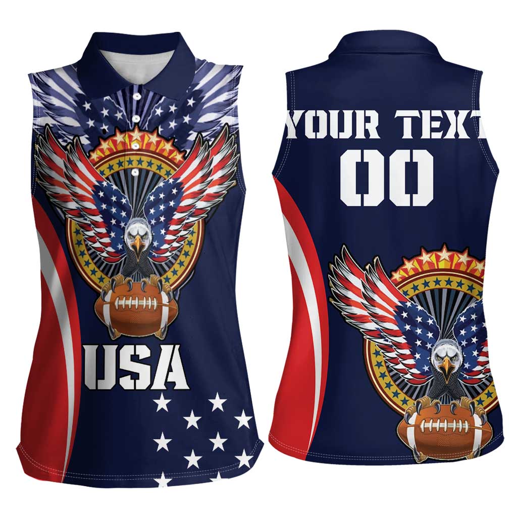 Custom USA Rugby Women Sleeveless Polo Shirt American Eagle With USA Flags - Wonder Print Shop