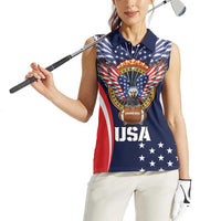 Custom USA Rugby Women Sleeveless Polo Shirt American Eagle With USA Flags - Wonder Print Shop