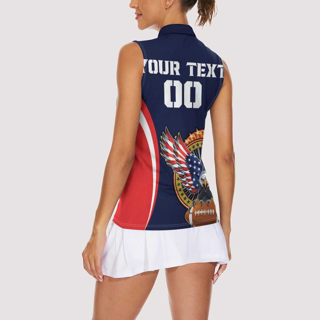 Custom USA Rugby Women Sleeveless Polo Shirt American Eagle With USA Flags - Wonder Print Shop